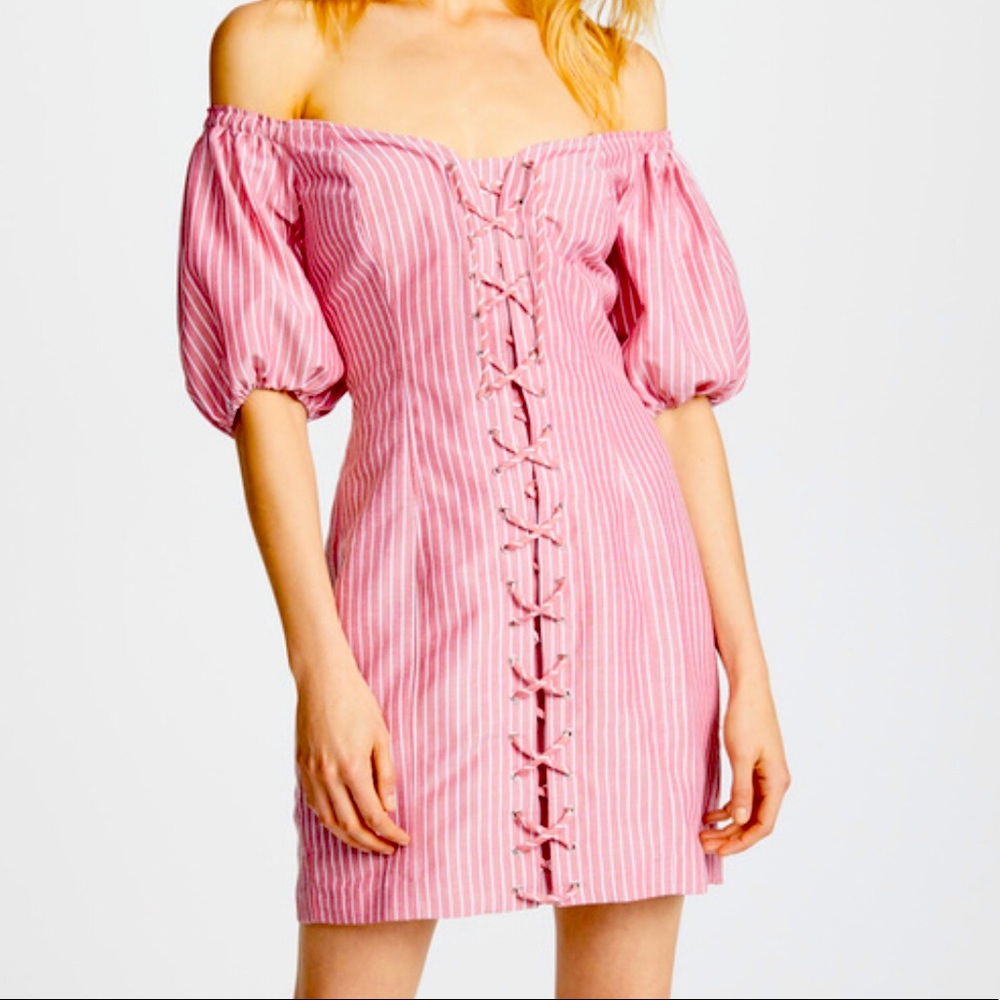 WAYF red/pink off the shoulder corset dress